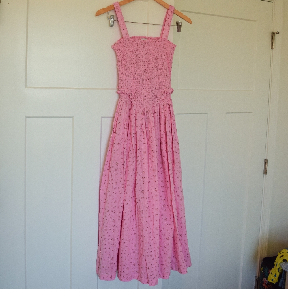 Pink Smocked Sundress with Floral Print